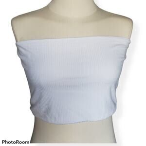TOPSHOP White Crop Top Ribbed‎ Bandeau 2/$10 Layering Tops in Bright White SZ 10
